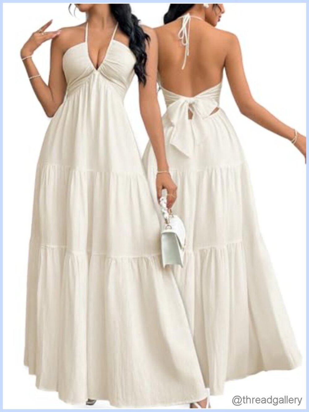 Women's Maxi Beach Dress Halter V Neck Sleeveless Backless A-Line Vacation